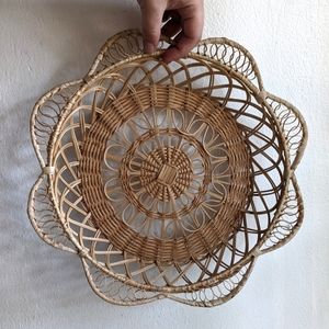 Vintage 70s woven flower basket wall hanging